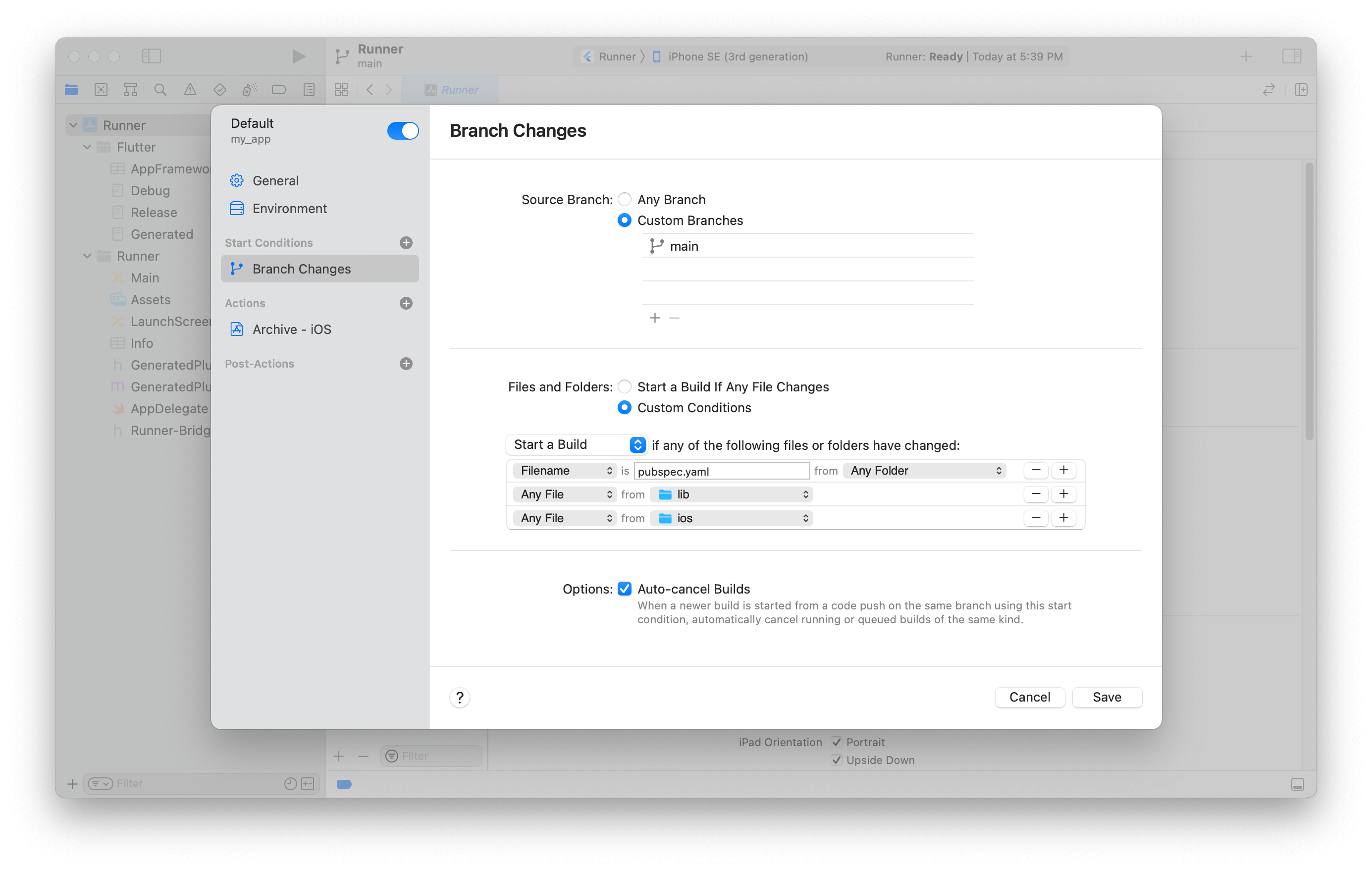 Xcode Workflow Branch Changes